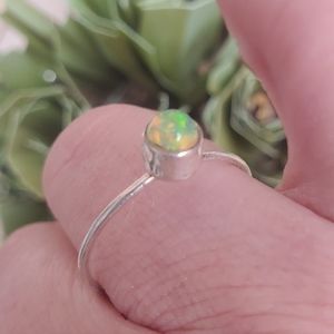 New Ethiopian Opal Thin Silver Band Ring.